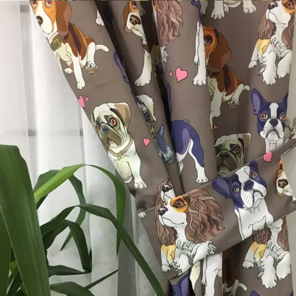 Köpek Desenli Fon Perde Evm623 Kumaşı Kalındır Duck Bezi Değildir- Siyah-Lacivert-Kahverengi-Beyaz-Pembe