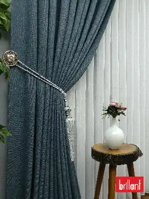 Brillant Keten Mavi Grimsi Renk Düz Fon Perde 180cm- Mavi Doymamış