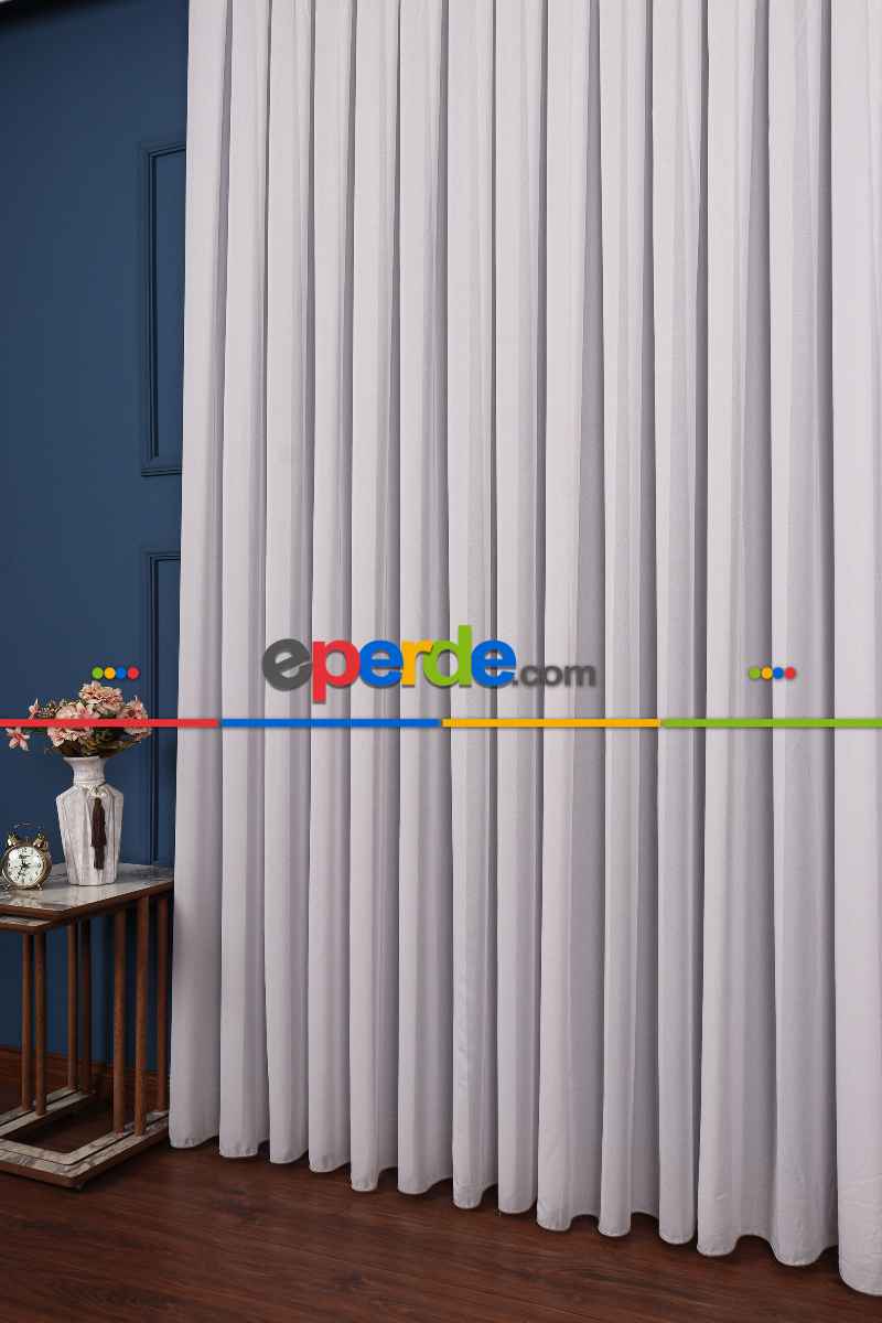 Salon Tül Modelleri - Krep Gri Düz Tül Perde