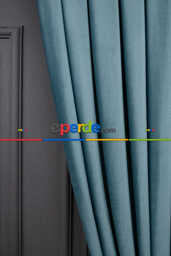 Yatak Odası - İthal Kadife Fon Perdelik Geniş Enli ( Turkuaz)