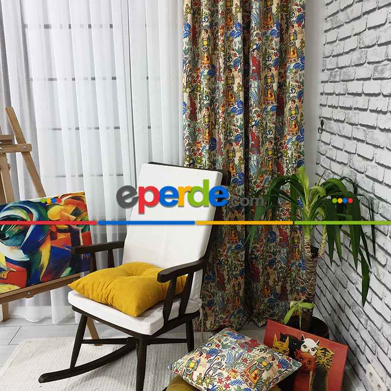 Popart Desenli Fon Perde Evmpopart5 Kumaşı Kalındır Duck Bezi Değildir- Çok Renkli 3
