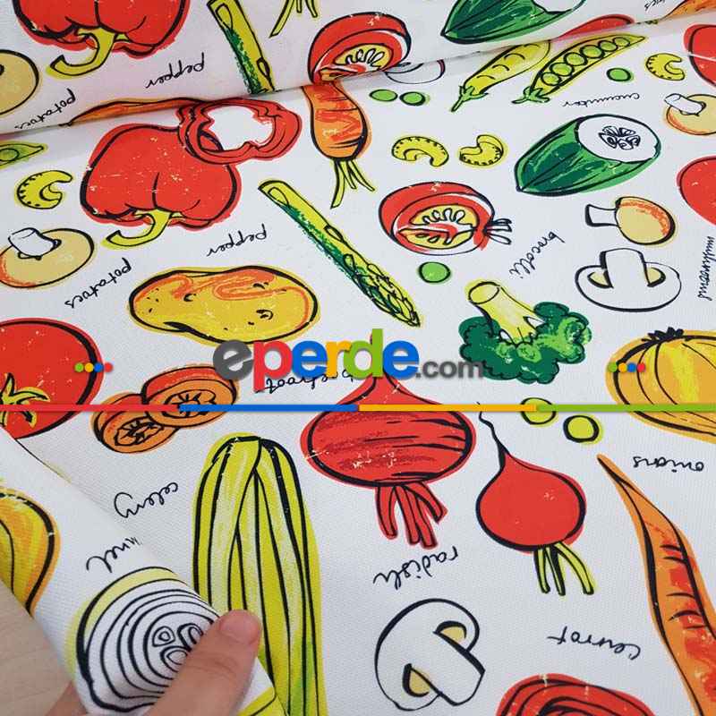 Mutfak Perdesi Kanat Fon Perde Sebze Desenli- Yeşil