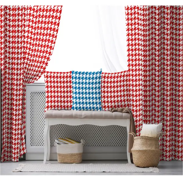 Kırmızı Fon Perde Evim1621-2 Kumaşı Kalındır Duck Bezi Değildir