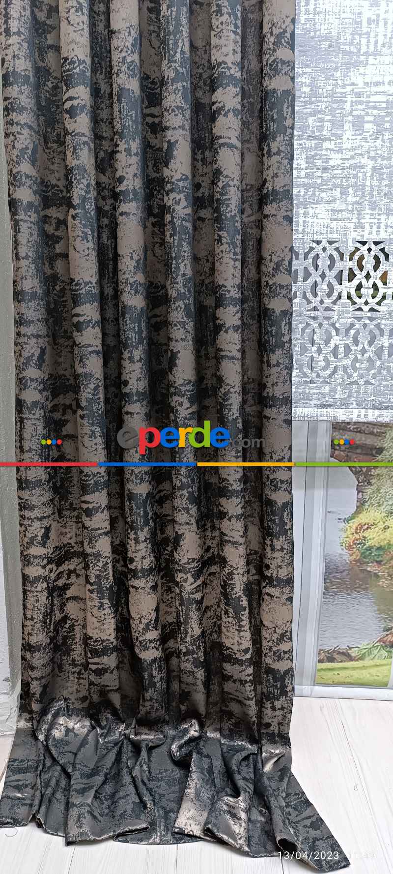 Salon Fon Perde - 2025 Elit Modern Damask Desenli Fosforlu İplik Dokuma Fon Perde - 3 Bakır-siyah