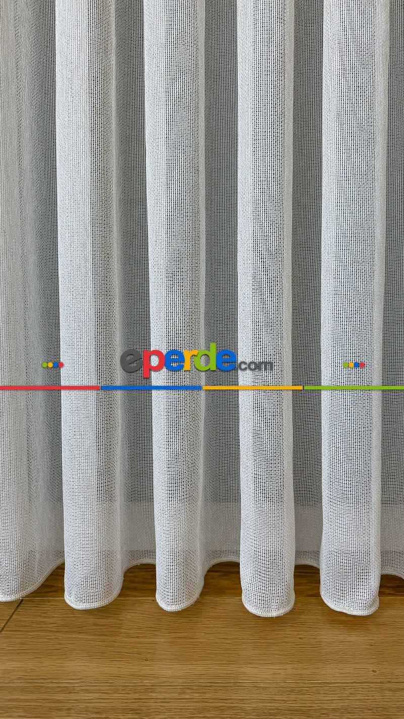 Ekru Keten Gümüş Simli Tül Perde - Ağır Gramajlı Premium
