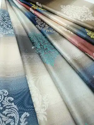 Renk Geçişli Jakar Desenli Salon Fon Perdesi - Kızıl - Pembe - Bej- Bej-pembe-kiremit Rengi