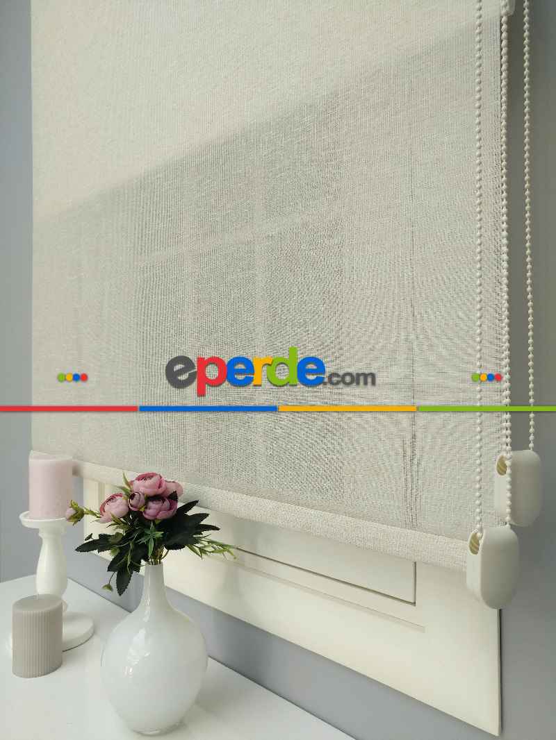 Çiftli Sistem Naturel Keten Tül Stor- Krem Koyu