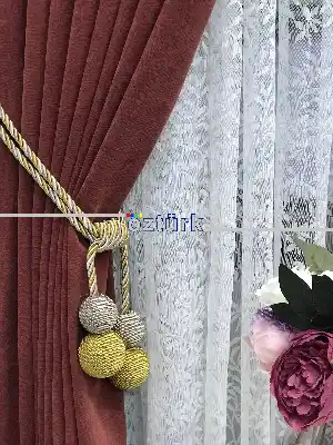 Kordon Sarım Özel Fon Perde Bağı Çift Toplu Gold Vizon- Vizon Rengi-roze Gold