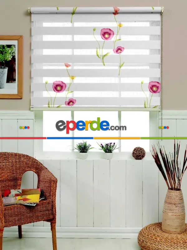 Gelincik Desen Zebra Perde- Pembe-Menekşe Kırmızı