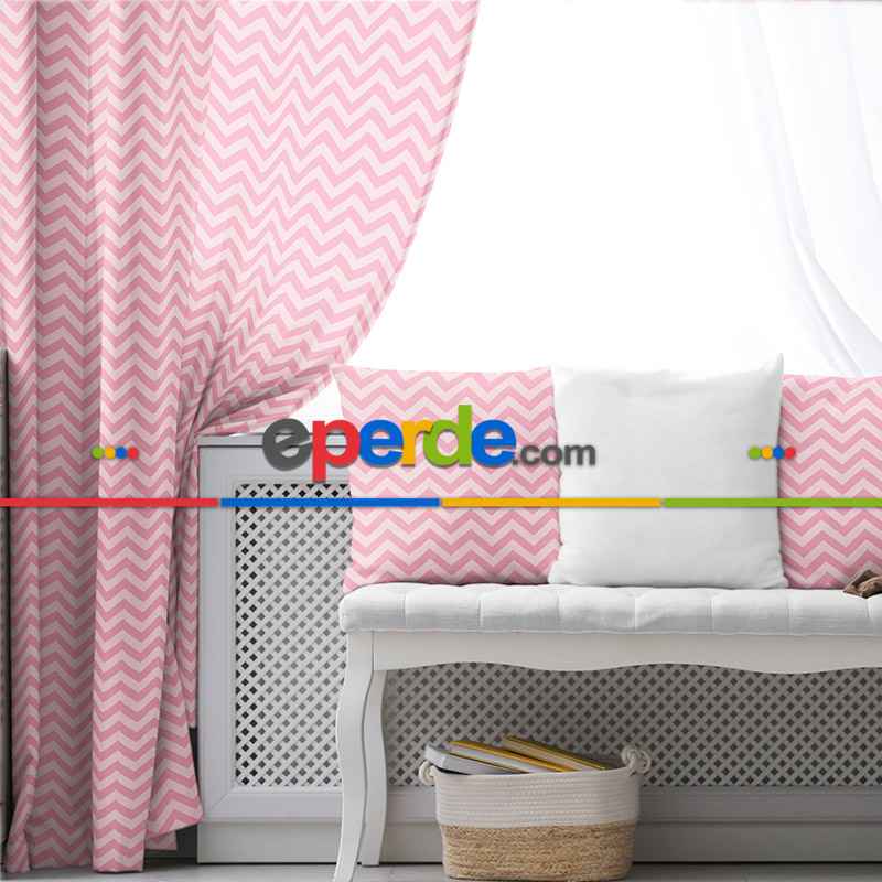 Kız, Çocuk ve Bebek Odası Fon Perde - Pembe Beyaz