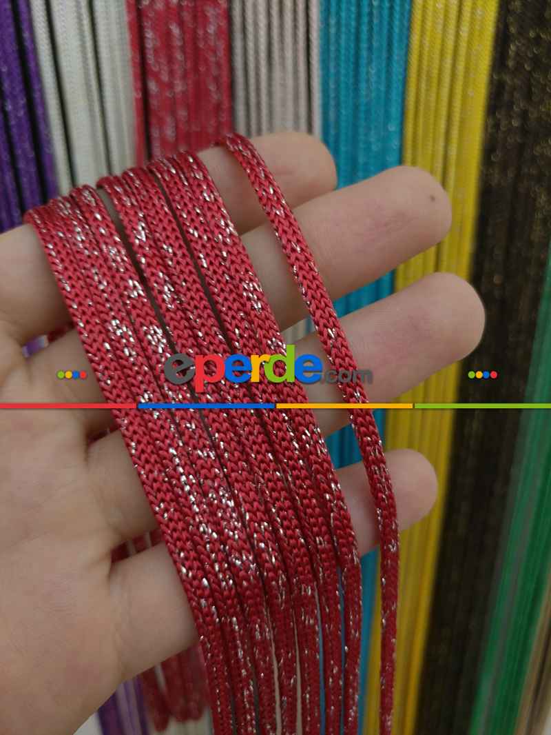 Kırmızı Rengi Simli İp Perde Jumbo Zincir Serisi- Kırmızı-gümüş