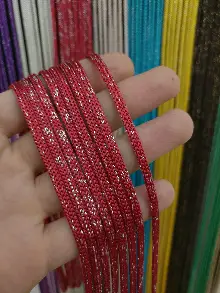 Mutfak İp Perde - Kırmızı Rengi Simli İp Perde Jumbo Zincir Serisi- Kırmızı-gümüş