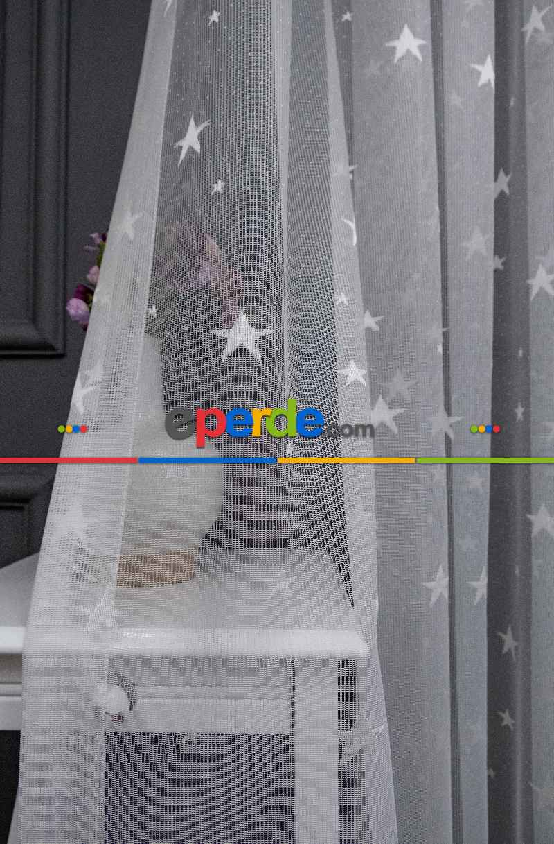 Yıldız Desenli Örme Tül Perde - Çocuk Ve Bebek Odası Perdesi