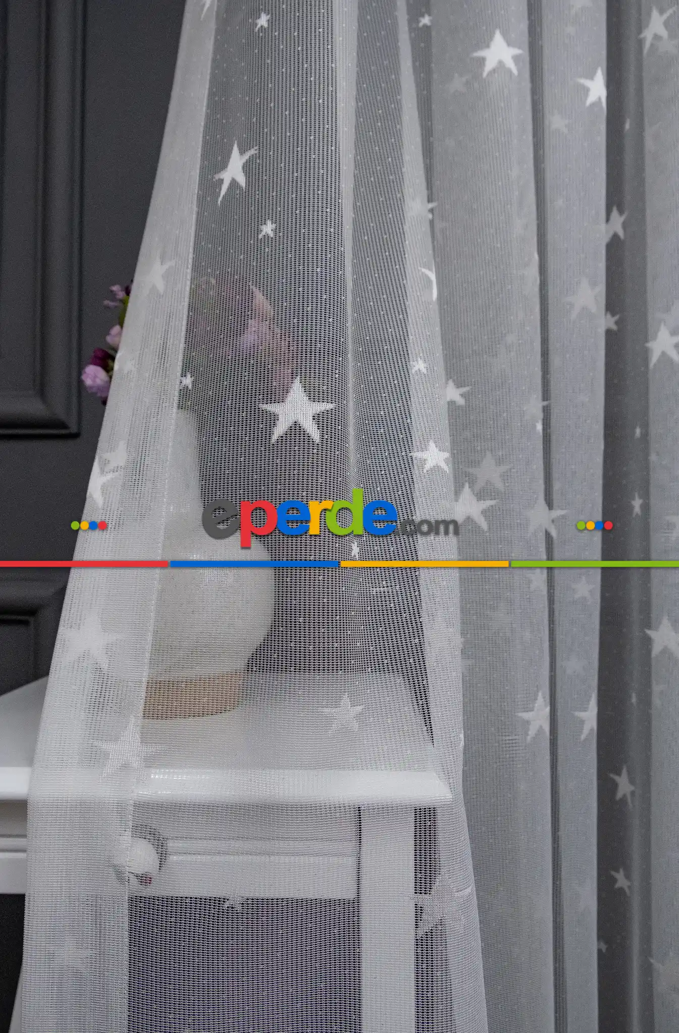 Yıldız Desenli Örme Tül Perde - Çocuk Ve Bebek Odası Perdesi