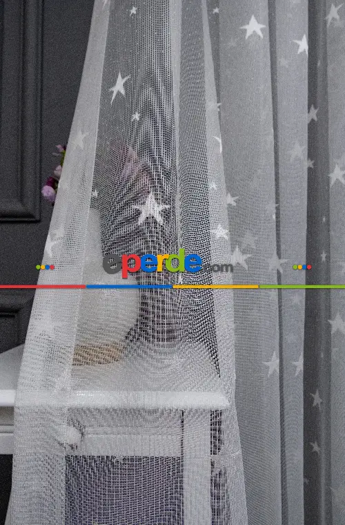 Yıldız Desenli Örme Tül Perde - Çocuk Ve Bebek Odası Perdesi