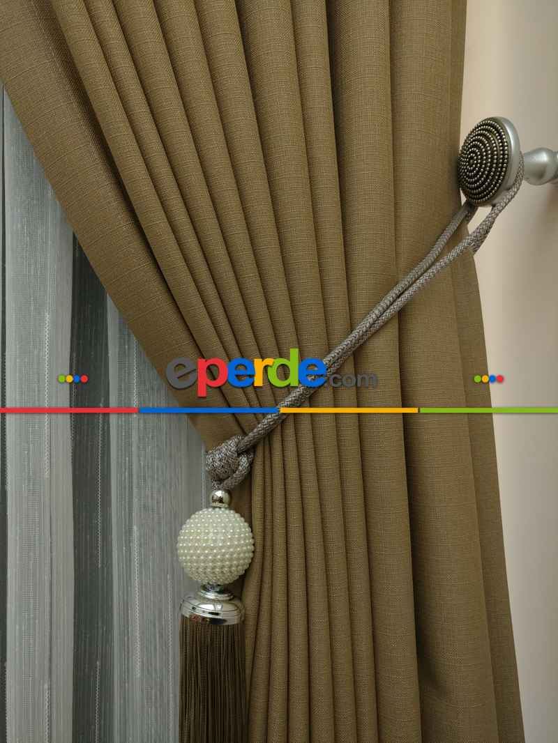 Keten Kumaş Kahve Rengi Düz Fon Perde( )- Sütlü Kahve