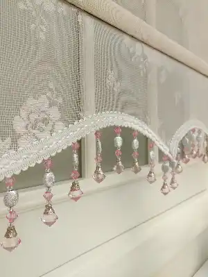 Purda Pembe Çiftli Sistem Örme Tül Stor Perde Ve Stor Perde- Pembe Pudra Pembe 75cm X 200cm 