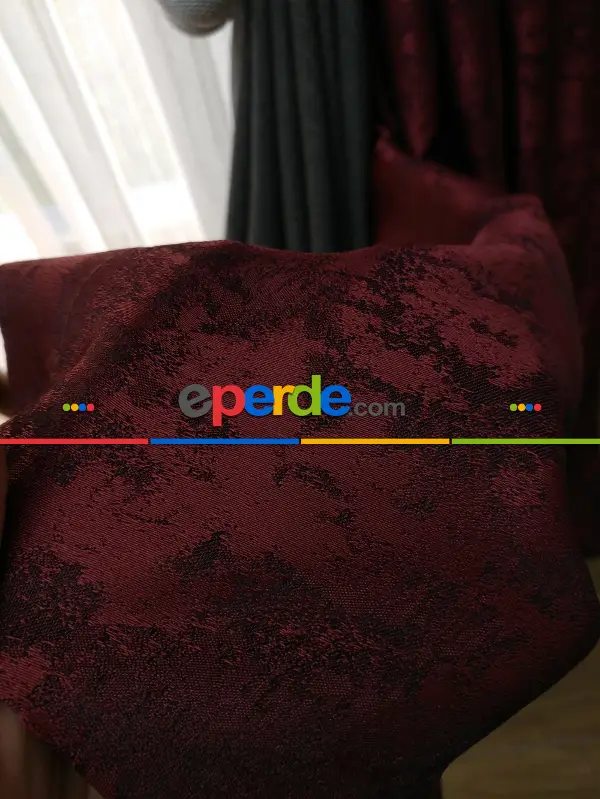 Gri Bordo Renk Kombinli Desenli Fon Perde- Gri-füme-antrasit-bordo