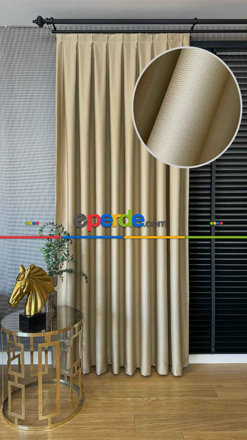 Bej Krem Blackout - Karartma Fon Perde, Premium Kalite Serisidir, %75 Oranında Işığı Keser