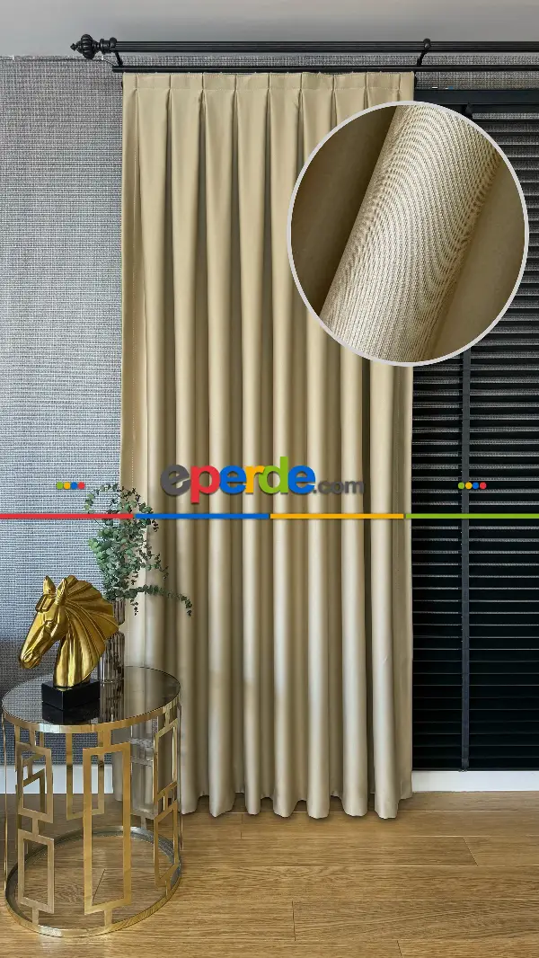 Yatak Odası - Bej Krem Blackout - Karartma Fon Perde, Premium Kalite Serisidir, u Oranında Işığı Keser