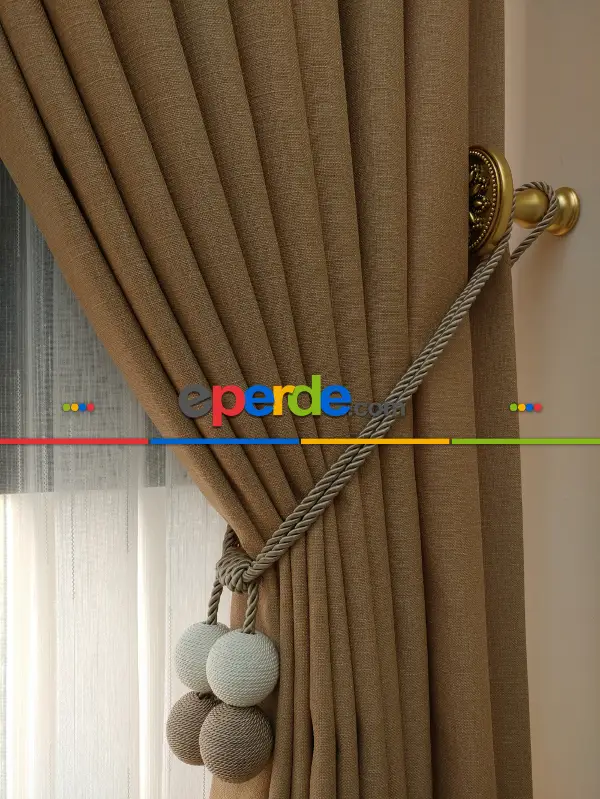 Yatak Odası - Bej Rengi - Düz Keten Fon Perde (  Keten Fon Perde)- Bej