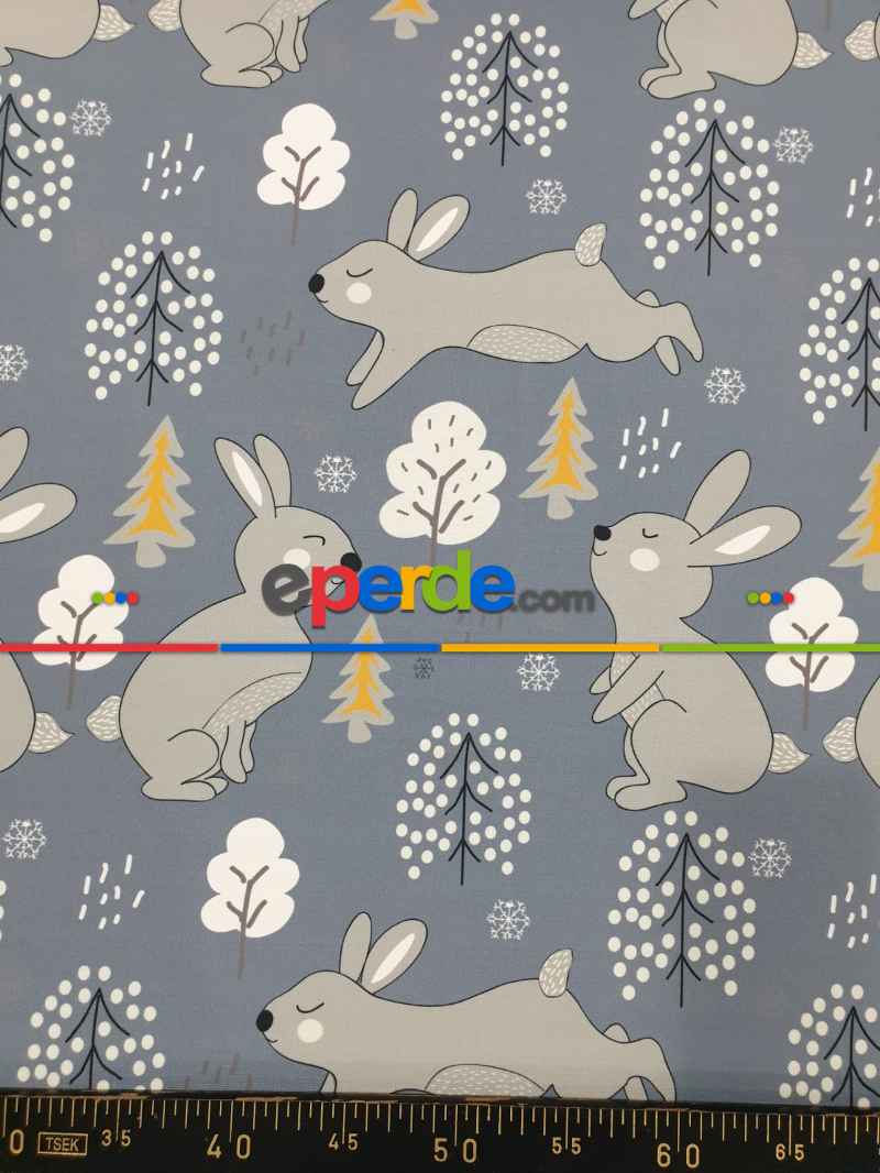 Bebek Odası Fon - Tavşan Desenli Fon Perde Evm1088-4 Kumaşı Kalındır Duck Bezi Değildir- Siyah