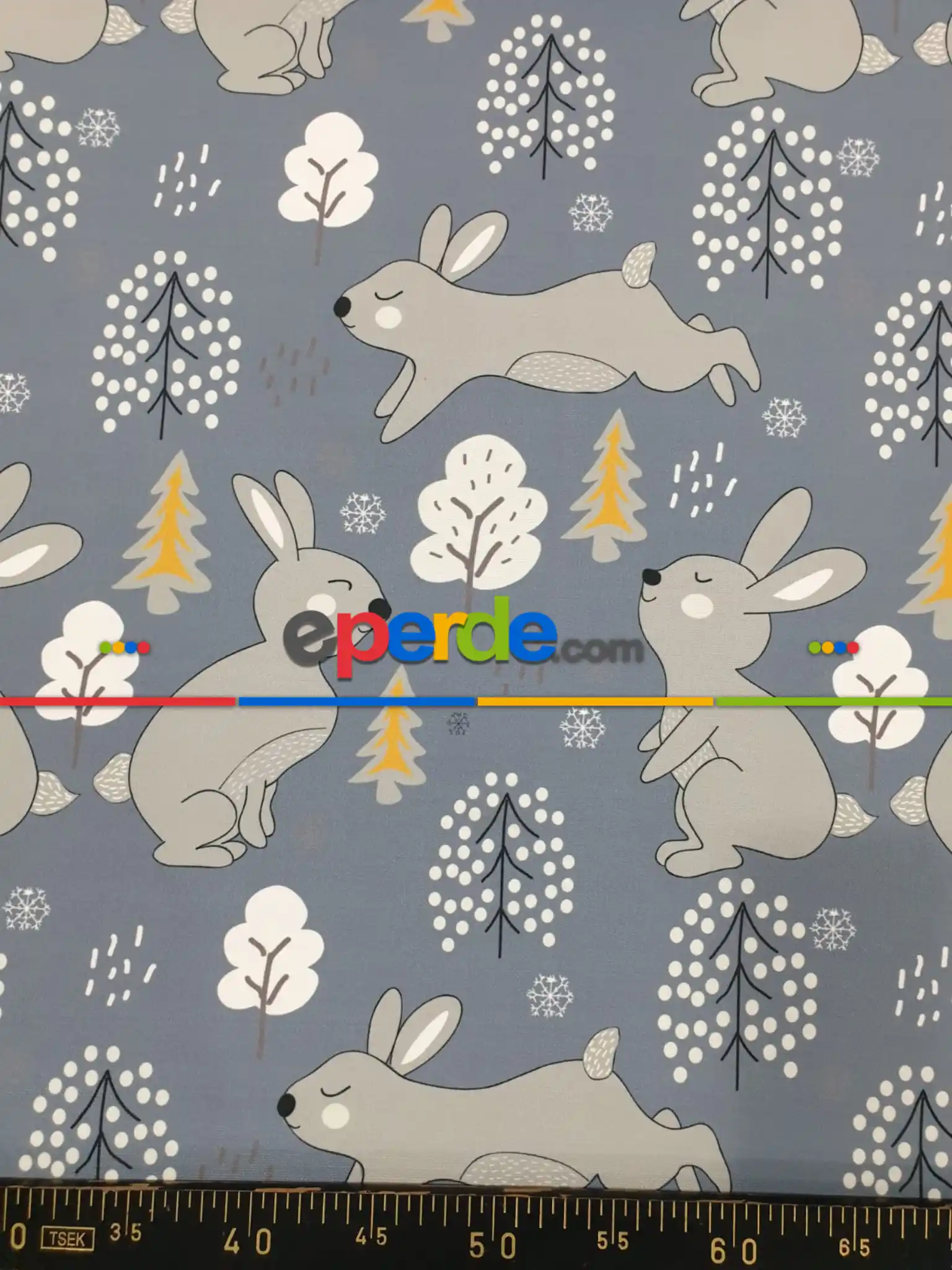 Bebek Odası Fon - Tavşan Desenli Fon Perde Evm1088-4 Kumaşı Kalındır Duck Bezi Değildir- Siyah