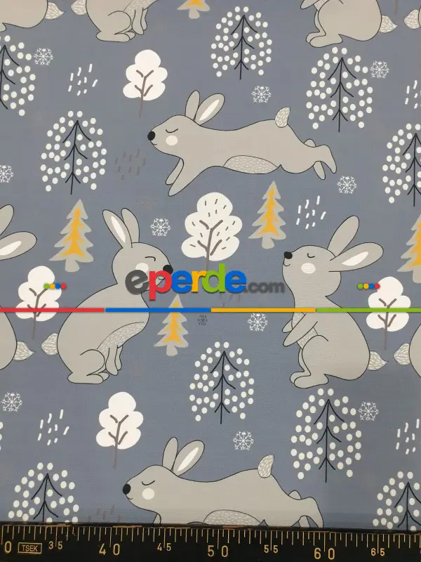 Bebek Odası Fon - Tavşan Desenli Fon Perde Evm1088-4 Kumaşı Kalındır Duck Bezi Değildir- Siyah