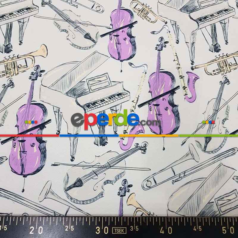 Müzikal Desenli Fon Perde Evm649 Kumaşı Kalındır Duck Bezi Değildir-  Çok Renkli 2