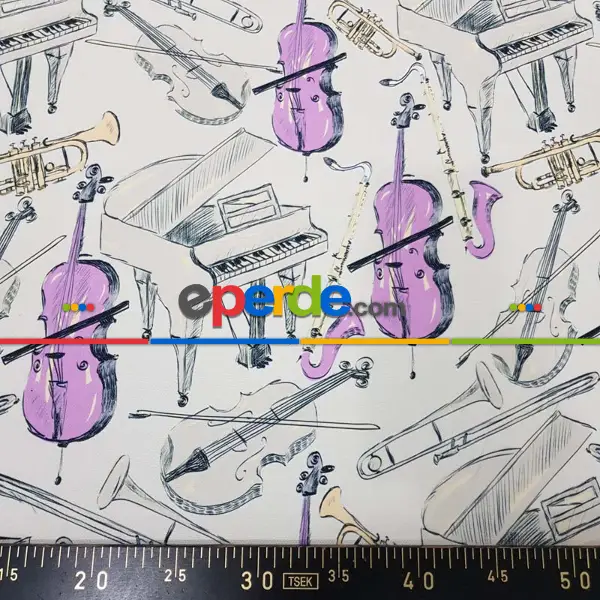 Müzikal Desenli Fon Perde Evm649 Kumaşı Kalındır Duck Bezi Değildir-  Çok Renkli 2