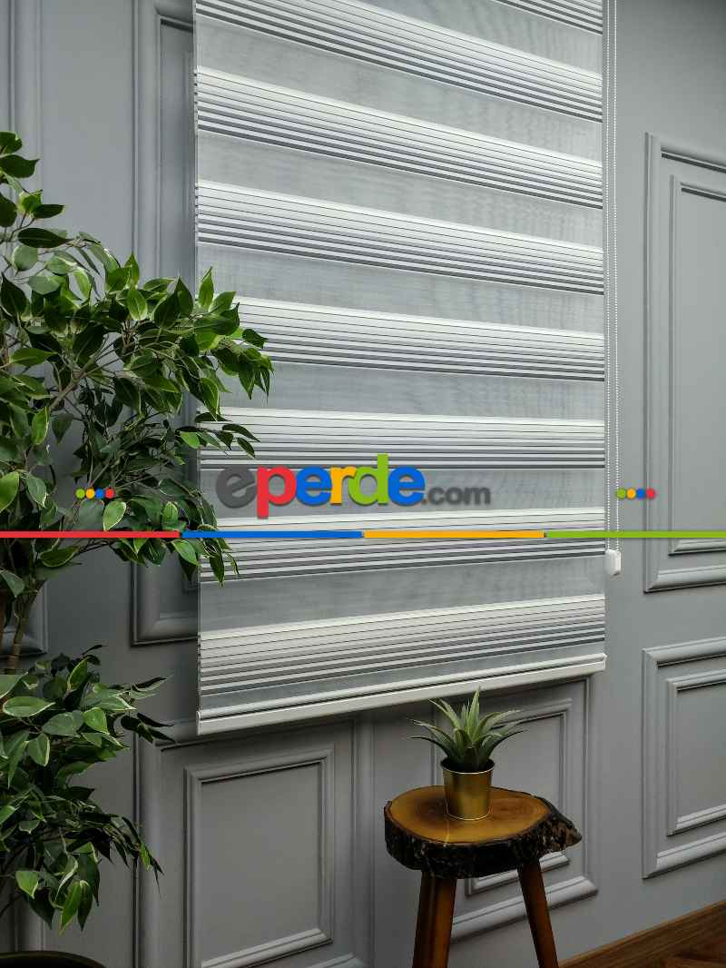 2025 Sezonu - Degrade Renk Geçişli Geniş Pileli (pilise) Zebra Perde- Gri