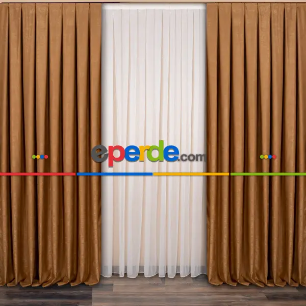 Yatak Odası - Soft Fon Perde Deve Tüyü Kumaş Kanat Yan Perde- Sarı