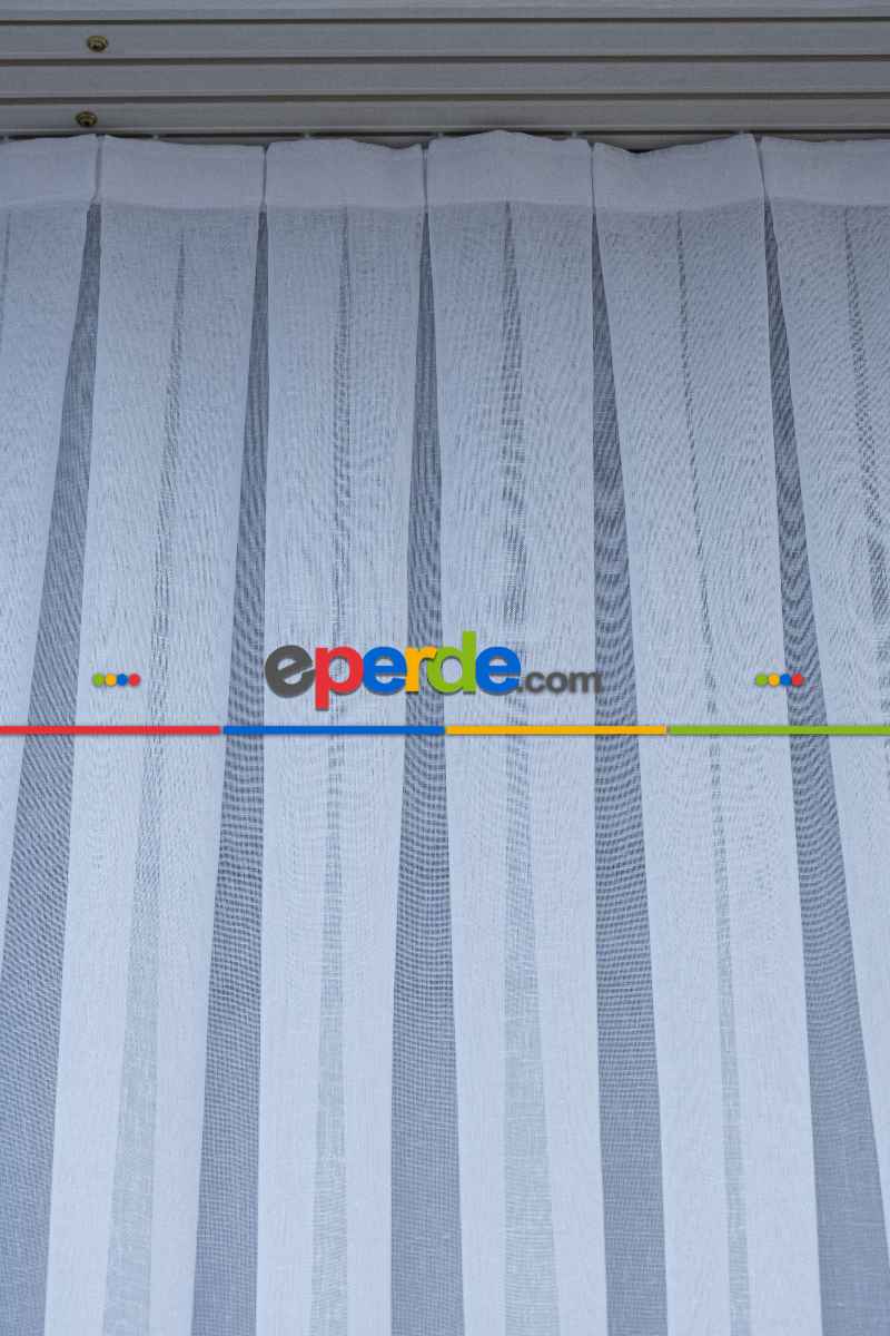 Yatak Odası - Beyaz Keten Tül Perde - 1710-v01- Beyaz