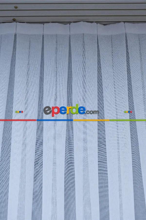 Oturma Odası - Beyaz Keten Tül Perde - 1710-v01- Beyaz