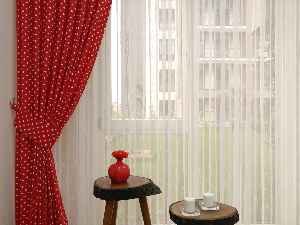 Kırmızı Puanlı Fon Perde ( Leke Tutmaz)- Kırmızı