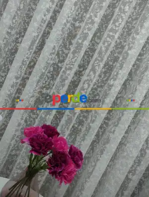 Sade Fransız Dantel Tül Perde ( Hazır Ölçü 1/2.5 Normal Pile )- Ekru 200cm X 195cm 