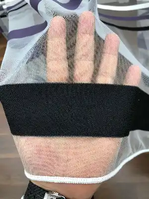 Enine Çizgili Bantlı Spor Tül Perde- Siyah-mor-ekru - Kurşunlu Tül