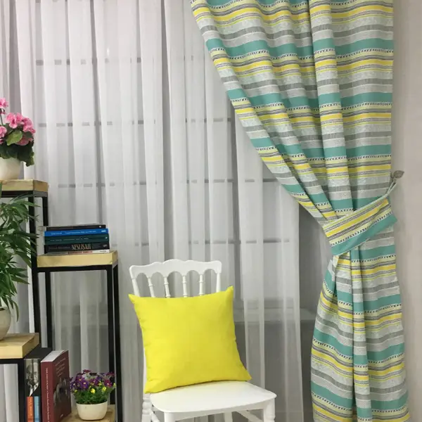 Çocuk Odası Desenli Fon Perde Kumaşı Kalındır Duck Bezi Değildir- Sarı-Beyaz-Mavi Açık