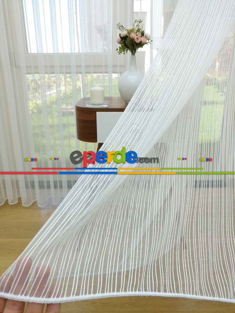 Yatak Odası - Ekru Zincir Desenli Düz Tül Perde !!!özel İndirimli Fiyat