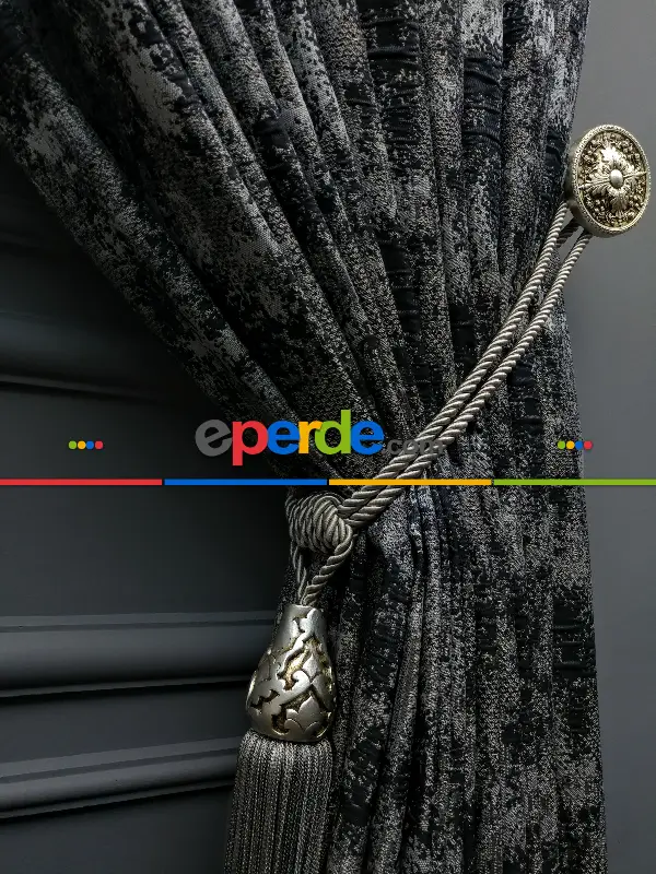 Yatak Odası Fon Patinedesenli Modern Desenli Jakarlı Fon Perde Yeni Seri 401- Lacivert-gri-füme-antrasit-füme