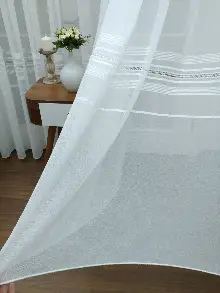 Ekru ( Beyaza Yakın ) - Keten Tül Perde- Ekru - Kurşunlu Tül