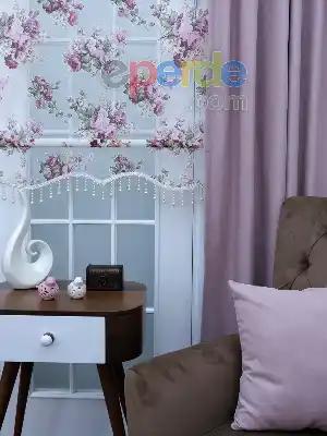 Mutfak Tül Stor Perde - Çiftli Sistem- Pembe