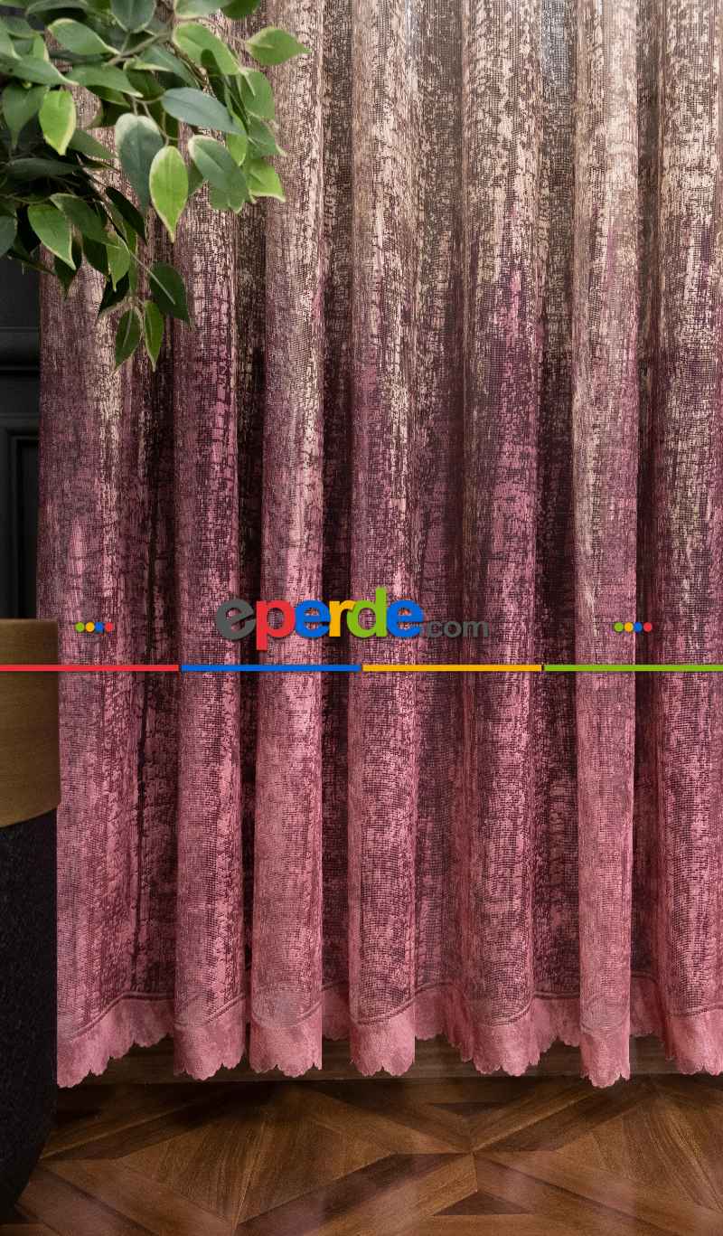 Modern Pembe Ve Kahverengi Desenli Degrade Geçişli Örme Tül Perde Yüksek Kalite