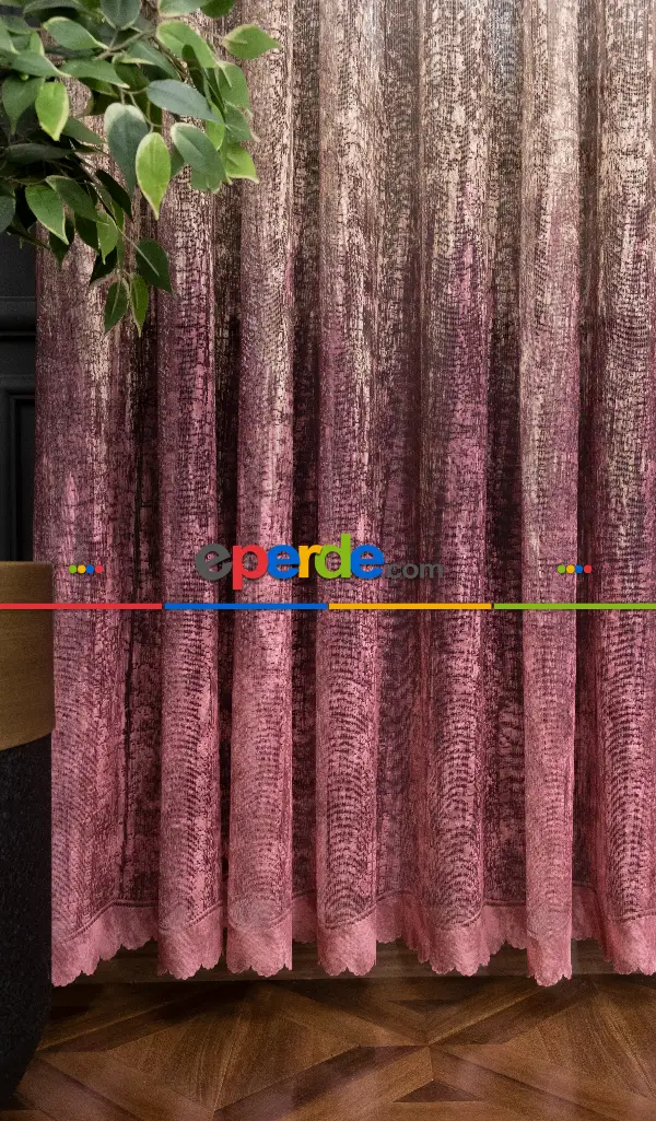 Modern Pembe Ve Kahverengi Desenli Degrade Geçişli Örme Tül Perde Yüksek Kalite