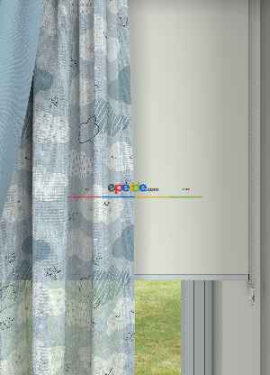 İndirimli Fiyat!! Açık Mavi Bulut Desenli Keten Zemin 1. Kalite Baskılı Sık Pileli Tül Perde - Çocuk Odası