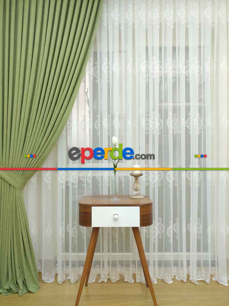 Su Yeşili - Düz Fon Perde ( Dökümlü Fon Perde)- Su Yeşili