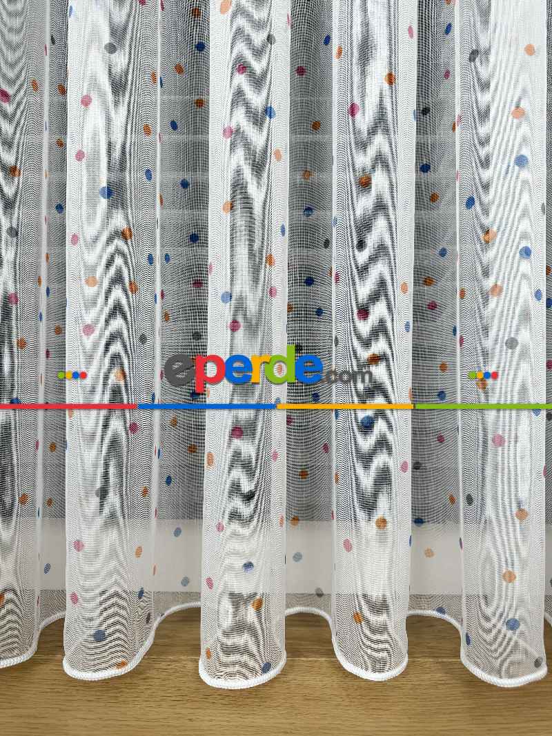 Bebek Odası Tül Perde - Çok Renkli Puantiye Nokta Desen Baskılı Tül Perde, Çocuk-bebek Odası, Premium Seri