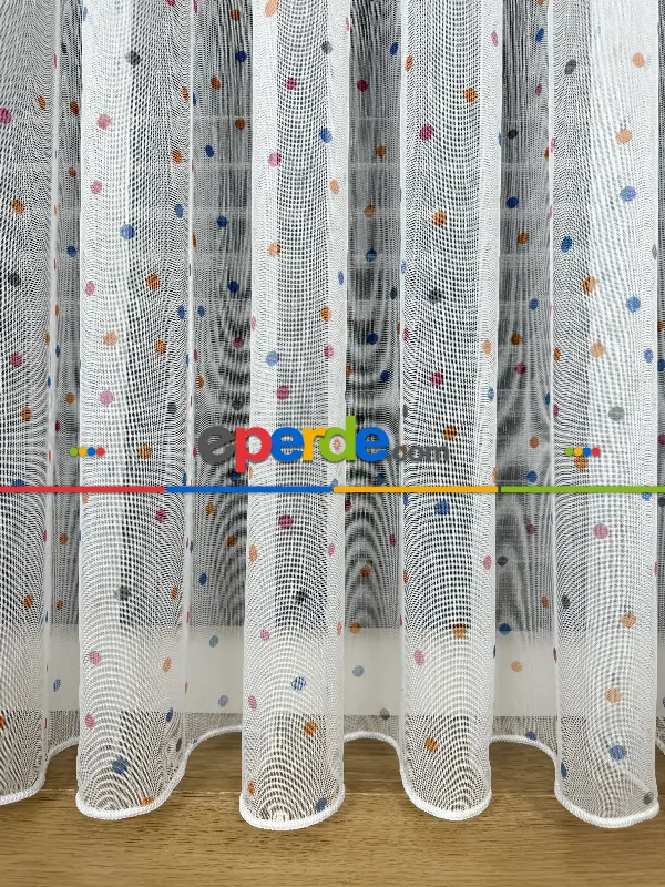Bebek Odası Tül Perde - Çok Renkli Puantiye Nokta Desen Baskılı Tül Perde, Çocuk-bebek Odası, Premium Seri