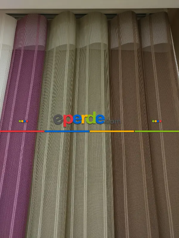 Salon - 1. Kalite Çizgili Tül Dikey Zebra Perde - Ft11 Sütlü Kahve- Ft09 Elegance- Ft21 Gül Kurusu- Ft02 Ekru- Gül Kurusu