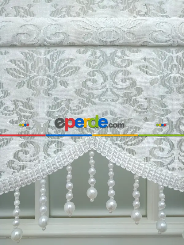 Jakar Örme Tül-alvina 801 Ekru Çiftli Sistem Dantel Desenli Perde- Beyaz